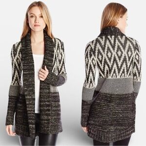 Lucky Brand Womens Stargazer Open Cardigan Sweater Size M Boho Multi-Print Black